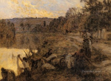  Soir Painting - Laveuses Au Soir rural scenes peasant Leon Augustin Lhermitte